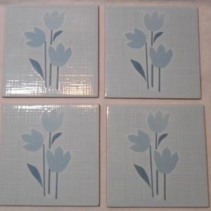 4 Made in Spain Terra Cotta Glazed Tiles Tulip